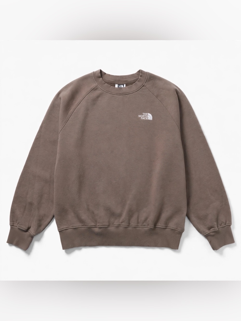 The North Face Crew Sweatshirt Mens L Taupe Brown Raglan Embroidered Logo